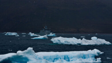 The USCGC Maple (WLB 207) crew participate in a search and rescue exercise with the HDMS Ejnar (P571), a Royal Danish Navy Knud Rasmussen-class patrol vessel in Godthaab Fjord, Greenland, June 23, 2021. Deployed forces demonstrated U.S. Coast Guard capabilities to build partner capacity and expertise in search and rescue, incident management, and marine environmental response. These efforts solidify key strategic relationships while achieving mutual Danish, Greenlandic, and U.S. goals in the North American Atlantic Arctic and Northwest Atlantic Ocean. (U.S. Coast Guard photo by Petty Officer 3rd Class Jose Hernandez)