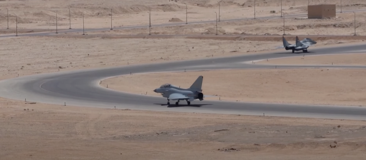 Screenshot of aircraft during China and Egypt's "Eagles of Civilization 2025" joint air force drill