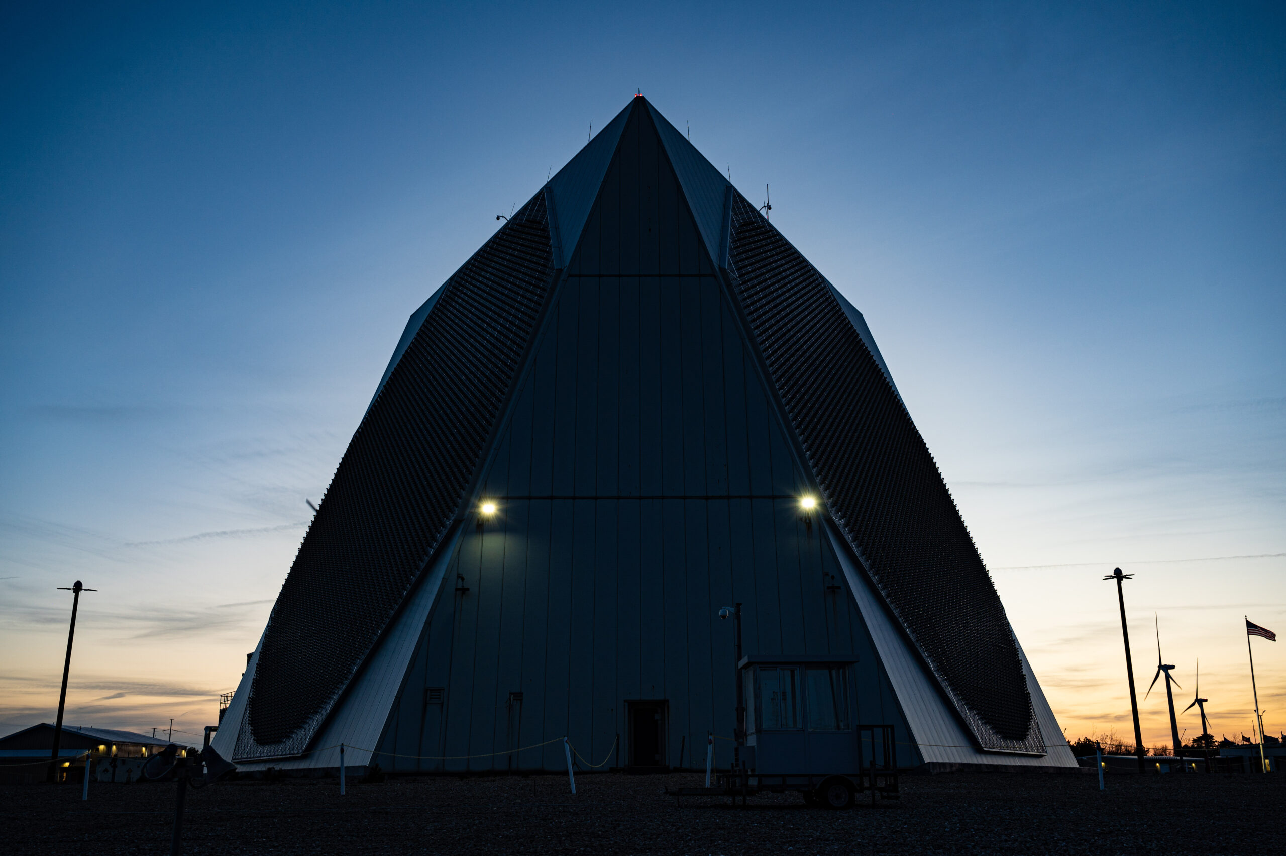 A view of the the Upgraded Early Warning Radar (UEWR) facility at Cape Cod Space Force Station, Massachusetts, May 7, 2024. The 6th Space Warning Squadron (6 SWS), which operates the system, is a geographically separated unit of Space Delta 4, Buckley Space Force Base, Colorado. "Team 6" includes U.S. Space Force Guardians, U.S. Air Force and Royal Canadian Air Force Airmen and civilian employees. Their mission is "To surveil air and space to detect missile launches and high-interest satellites while operating, maintaining, and protecting New England’s first Space Force installation.” (U.S. Space Force photo by Dave Grim)