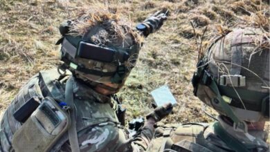 Officer Cadet from the UK Royal Military Academy Sandhurst using Cubic Tactical Engagement Systems (TES) Equipment on Exercise Dynamic Victory.