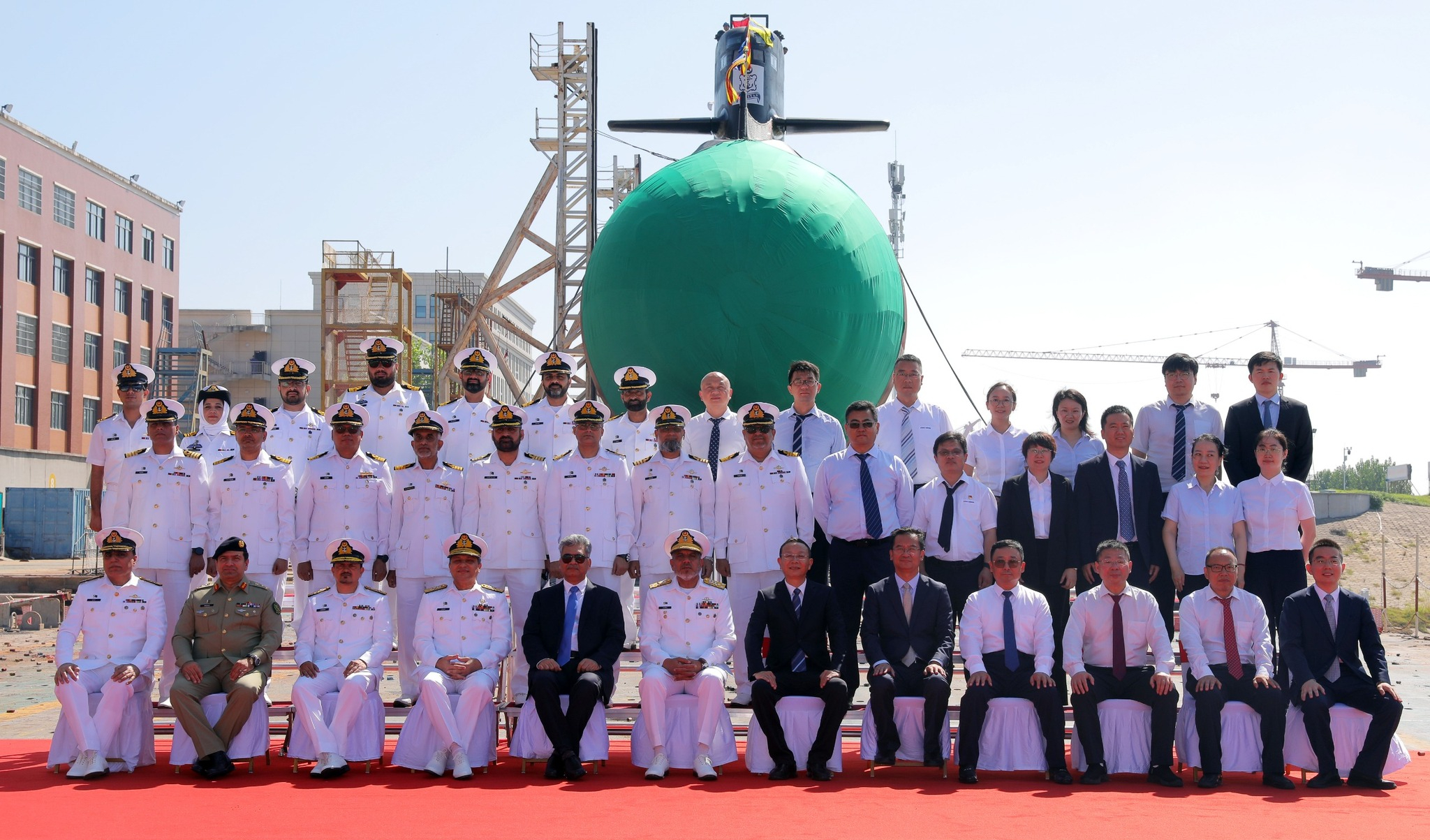 Pakistani and Chinese officials at the launch of New Delhu's third Hangor-class submarine "Mangro" in Wuhan