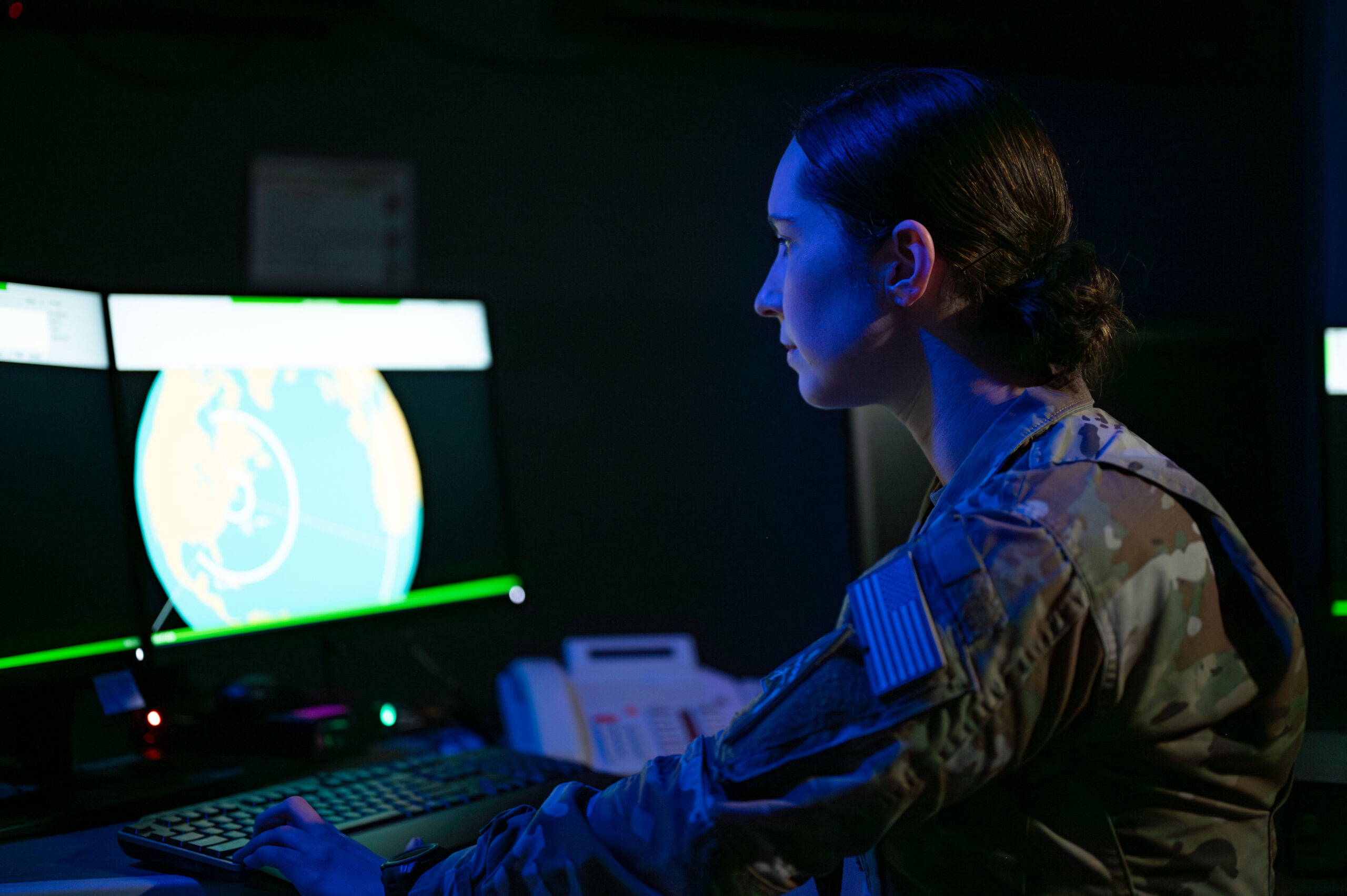 U.S. Space Force Capt. Coleen O'Hara, weapons and tactics flight commander of the 6th Space Warning Squadron (6 SWS), poses in the Upgraded Early Warning Radar (UEWR) facility at Cape Cod Space Force Station, Massachusetts, May 9, 2024. 6 SWS, located at Cape Cod Space Force Station in Sagamore, Massachusetts, is a geographically separated unit of Space Delta 4, Buckley Space Force Base, Colorado. "Team 6" includes U.S. Space Force Guardians, U.S. Air Force and Royal Canadian Air Force Airmen and civilian employees. Their mission is "To surveil air and space to detect missile launches and high-interest satellites while operating, maintaining, and protecting New England’s first Space Force installation.” (U.S. Space Force photo by Dave Grim)