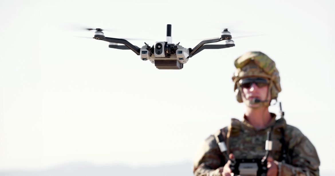 A soldier flying the Black Widow drone.